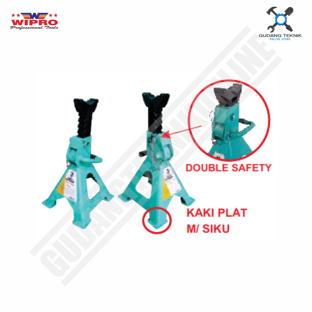 Jack Stand 3 Ton with Kaki + Safety 1Set 2Pcs WIPRO T-43001-C / Dongkrak Double Safety Tahanan Dongkrak Mobil Truck 3T 3ton WIPRO T 43001 C - Dongkrak Jack stand With Pin WIPRO T43001C
