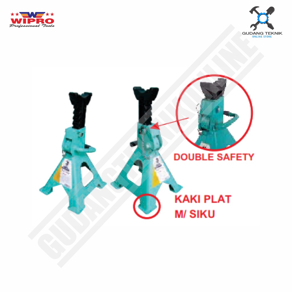 Jack Stand 3 Ton with Kaki + Safety 1Set 2Pcs WIPRO T-43001-C / Dongkrak Double Safety Tahanan Dongkrak Mobil Truck 3T 3ton WIPRO T 43001 C - Dongkrak Jack stand With Pin WIPRO T43001C