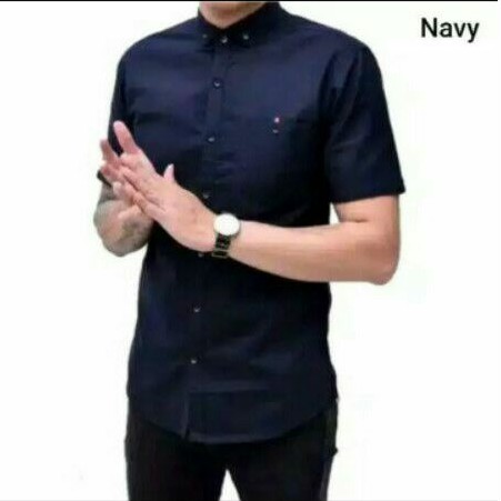 (Katun Premium/kain lbih tebal)Kemeja Pria Lengan Pendek Warna Navy