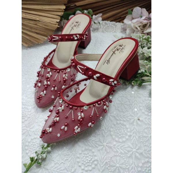 sepatu rafaizoutfit Naumi merah marron tinggi 5cm tahu