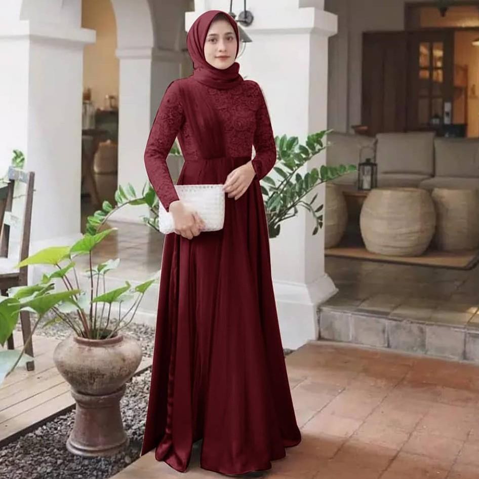 GROSIR  [ COD ] Stevia Dress Baju Gamis Maxy Brukat kondangan Pesta Muslim Murah