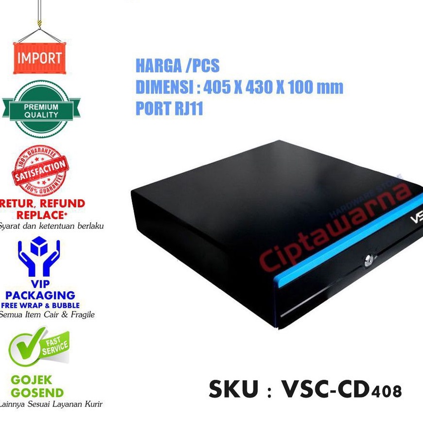 CASH DRAWER LACI PENYIMPANAN UANG KASIR VSC CD-408 RJ-11 OTOMATIS