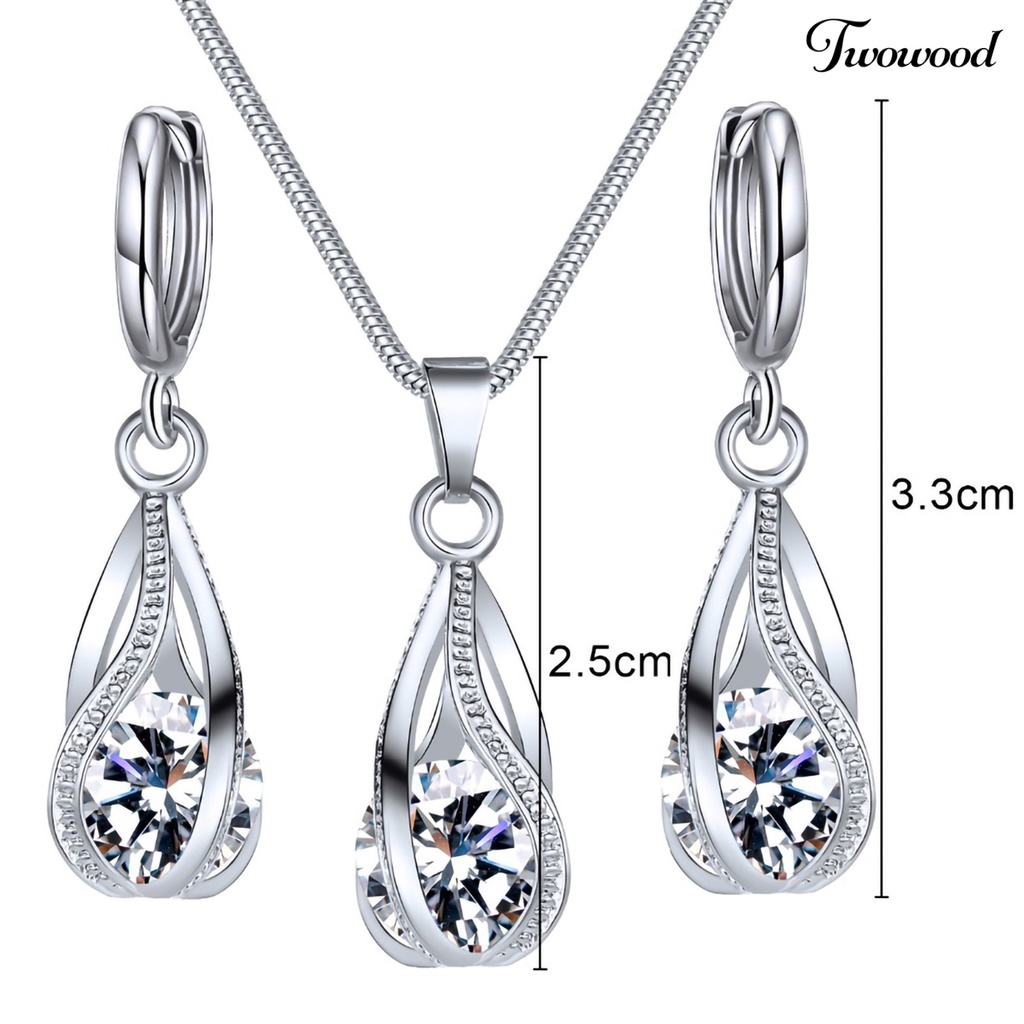 3pcs / Set Anting Dan Kalung Kristal Imitasi Untuk Wanita