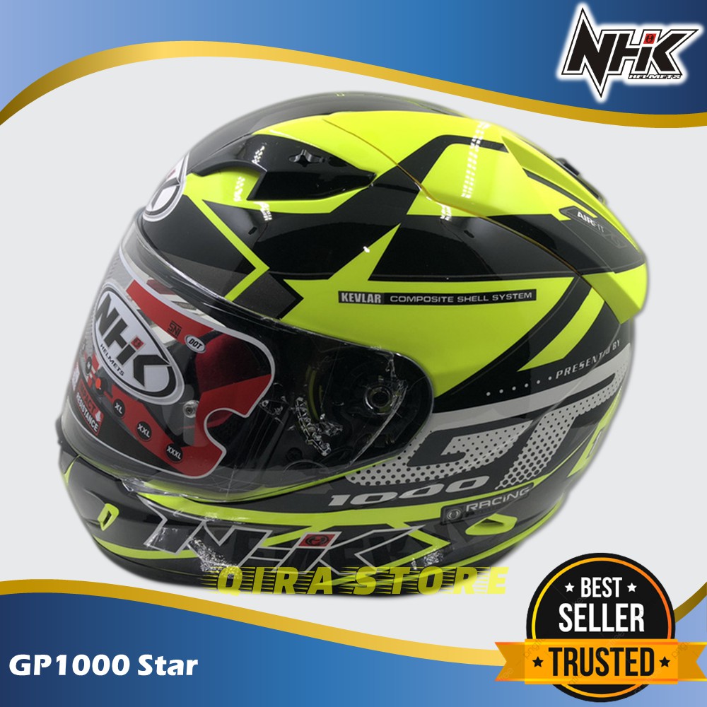 Helm Full Face Fullface NHK GP 1000 GP1000 Star Yellow Fluo Silver