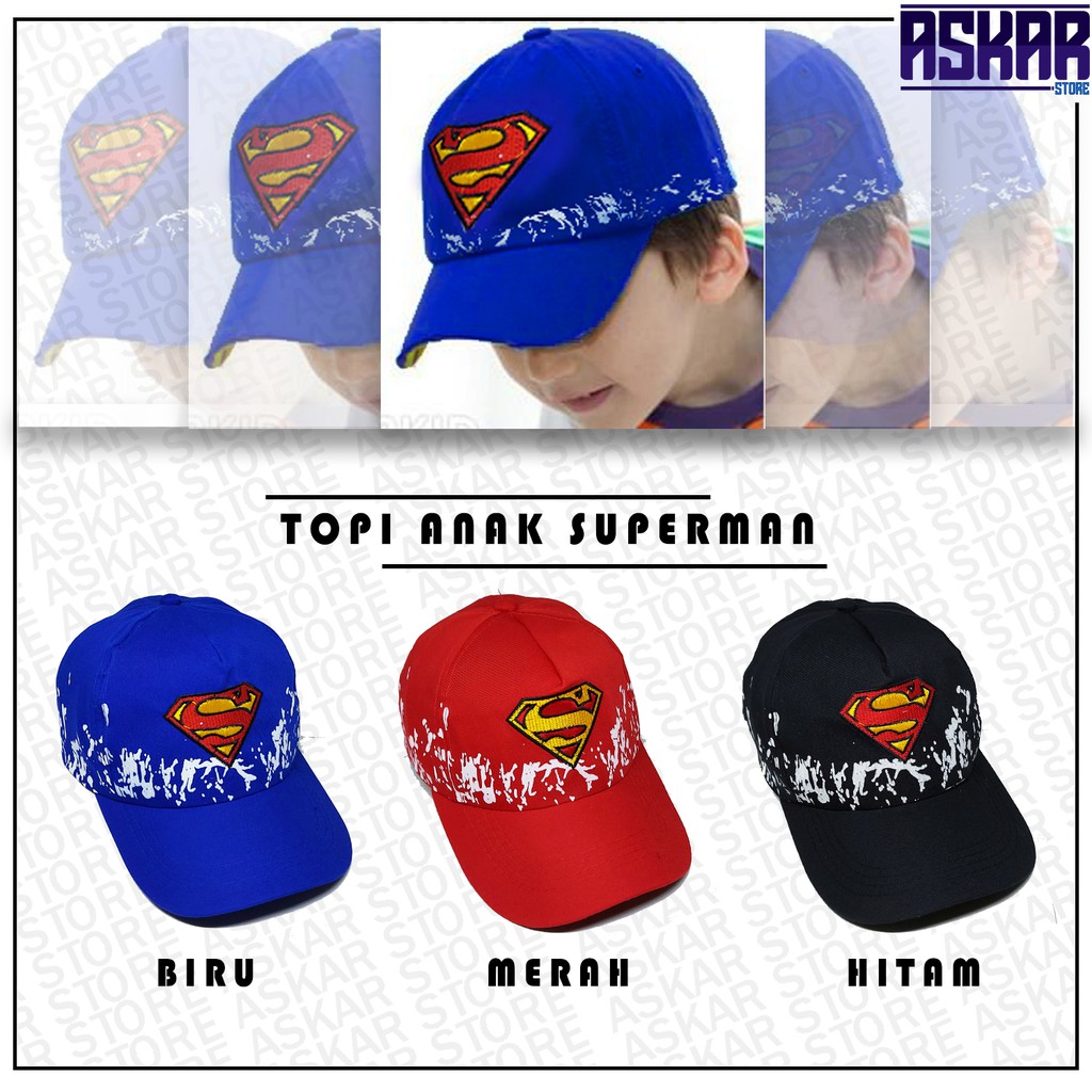 Topi anak laki laki bordir superman superhero usia 3 - 7 tahun