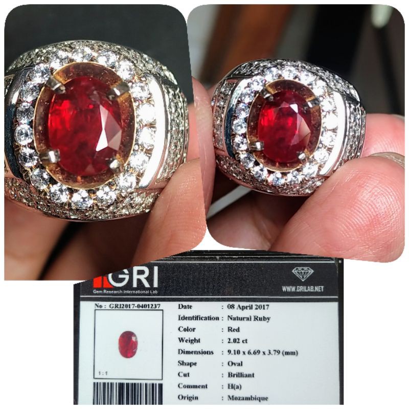 Batu cincin 2.02ct vivid royal red ruby natural Asli Mozambique like burma