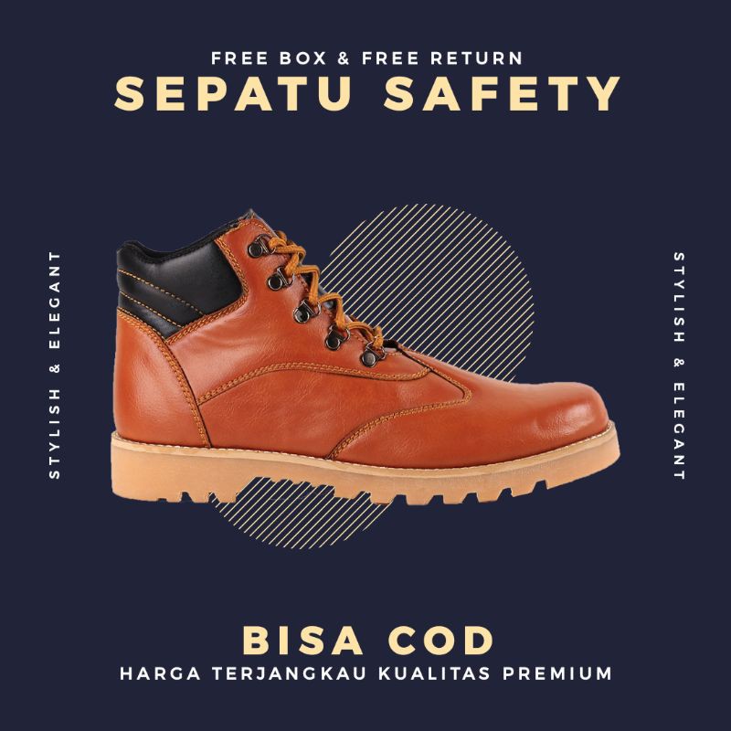 Sepatu Safety Boots Kulit Pria Casual Cowok Keren Original Bandung Zinc
