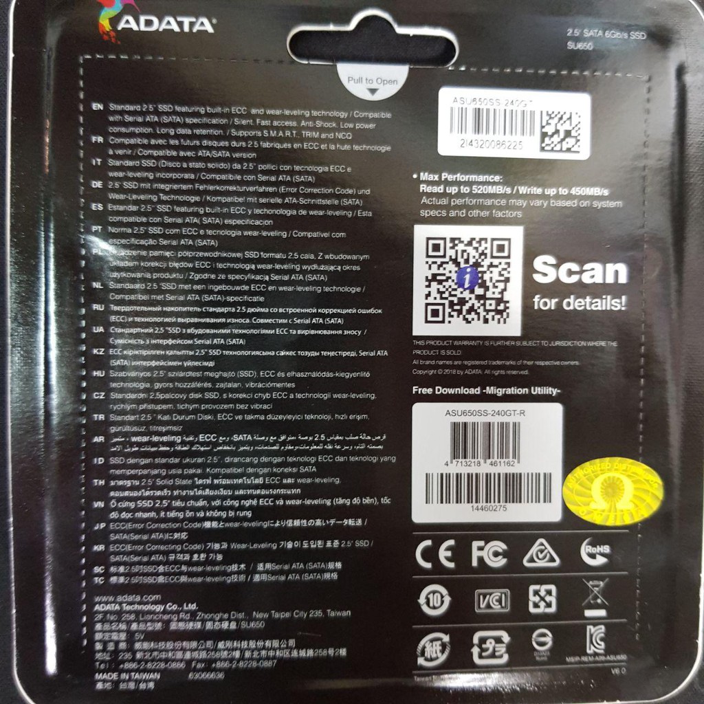 SSD Adata SU650 240GB Sata 3 2,5&quot; - SSD 240GB Sata 3 Adata SU 650