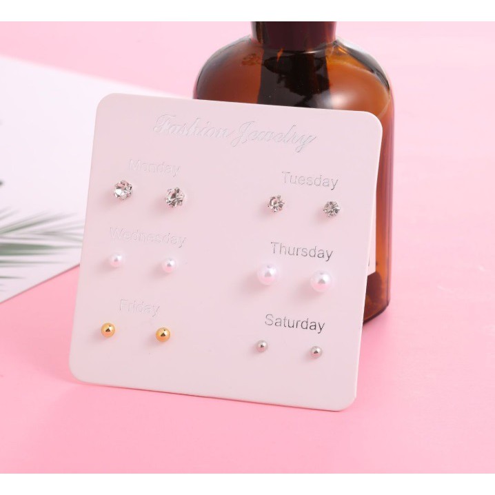 6 Pasang Anting Set Tindik Tusuk untuk 1 Minggu Korea Fashion Earrings Pria Wanita Stud Korean style
