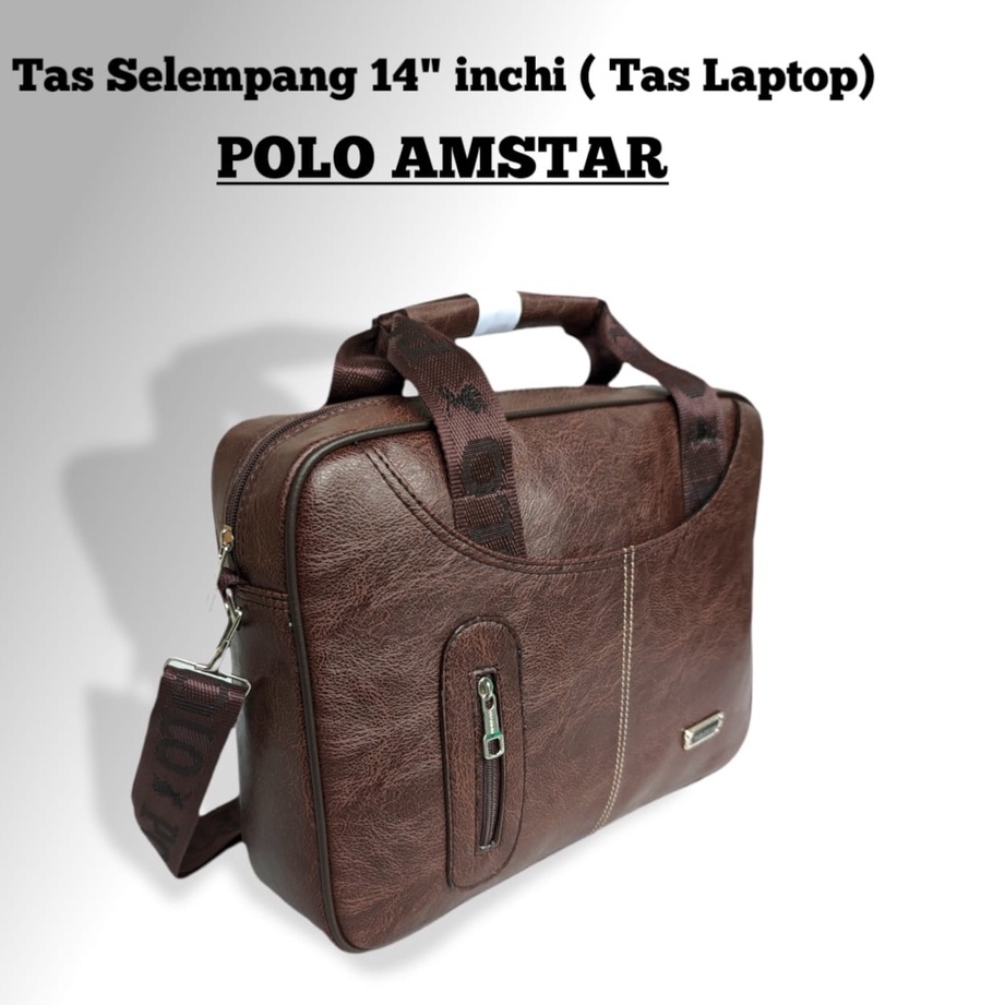 Tas Laptop Tas Selempang  Kulit PU Leather Polo Amstar 14&quot; Inchi  Waterproof