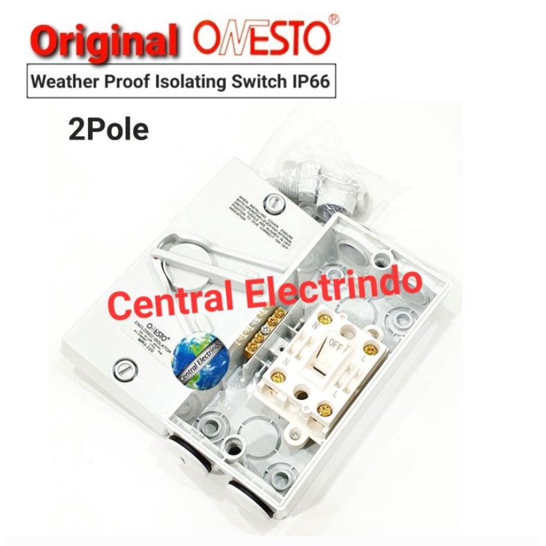 Weatherproff Isolating Switch ONESTO 2Pole 20A/32A 240VAC.