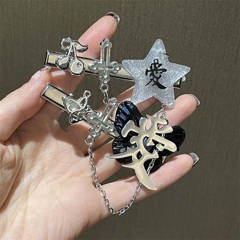 Needway   Wanita Jepit Rambut Shiny Barrettes Dengan Rantai Hiasan Kepala Hiasan Rambut Gaya Korea Pentagram Hairpin