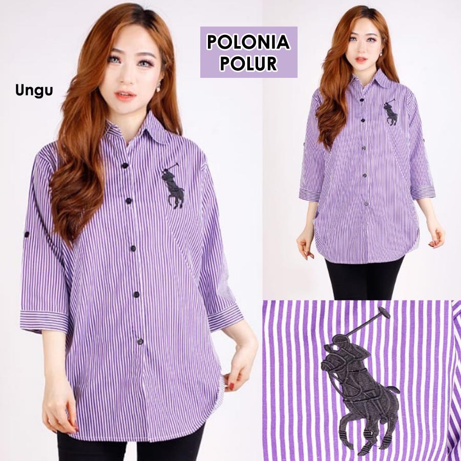 BIGCLO - (COD) LD 110cm Baju Kemeja Wanita Jumbo Kerja Polonia Katun Bordir Atasan Big Size Oversize Polos