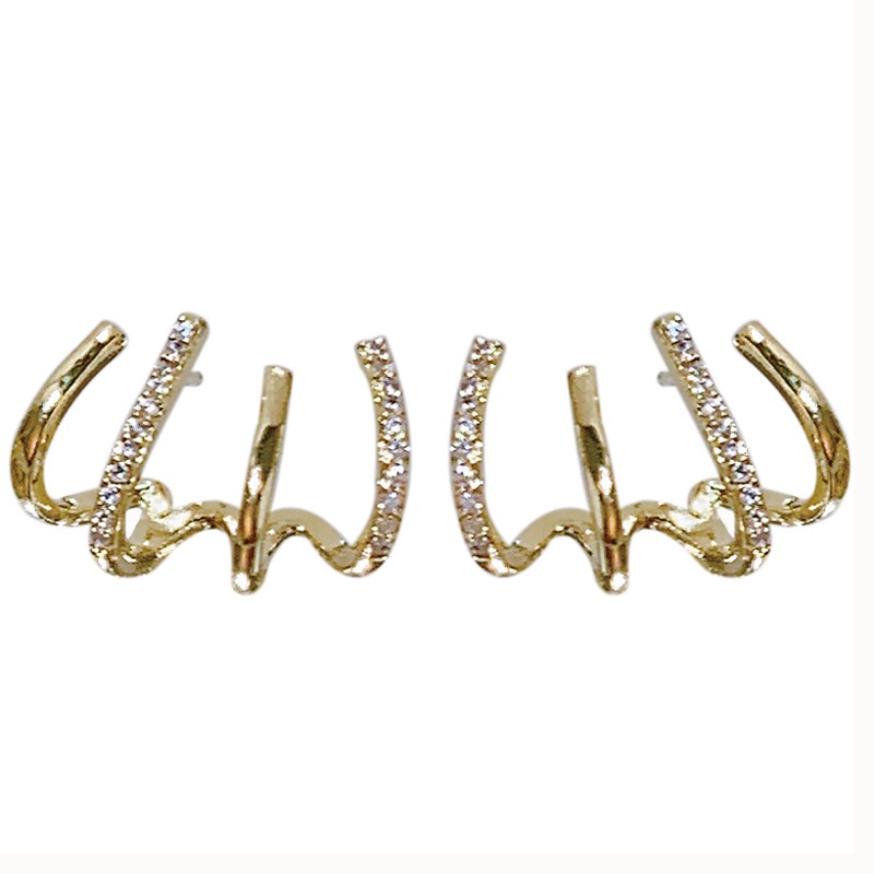 Anting Stud Kristal Multilayer Warna Emas Untuk Wanita