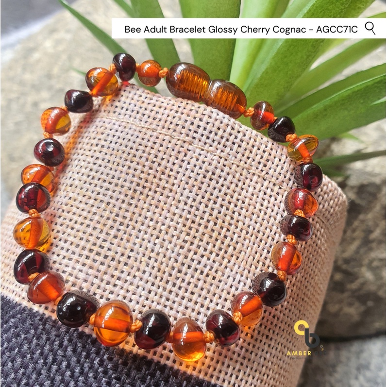 Gelang Amber Dewasa Premium Glossy Cherry Cognac AGCC71C By Amber Bee