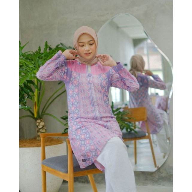 Kawung Soft Tunik Batik Wanita Lengan Panjang Katun Halus size m l xl xxl-F