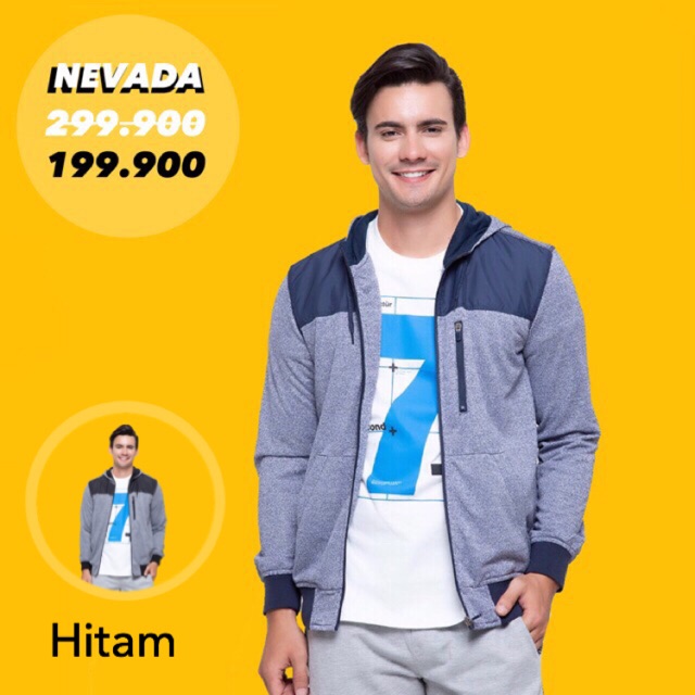 Jaket Nevada Pria Hoodie Kombinasi Navy dan Hitam
