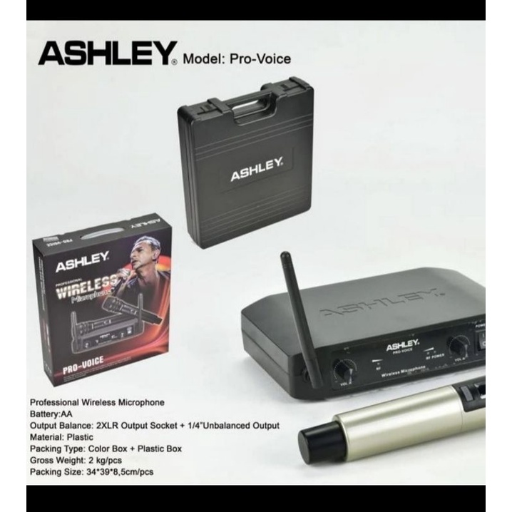 Mic Wireless Ashley Pro Voice UHF Original Microphone Tanpa  Kabel