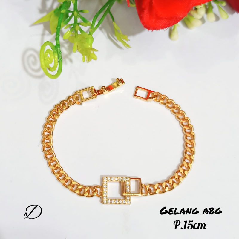 Gelang Rantai plat ABG Tanggung permata motif simple elegan anti karat