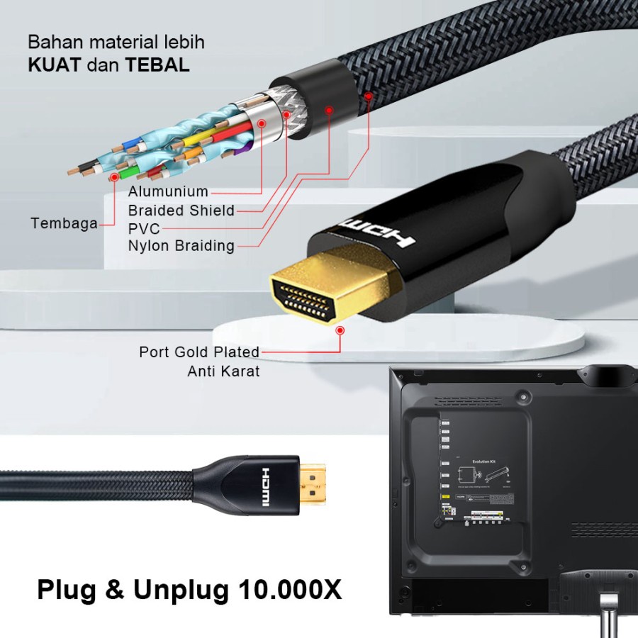 Kabel HDMI 4K High Speed HDR Nylon Braided 1.2 Meter PX HD2-1.2MX - 1.5, Hitam