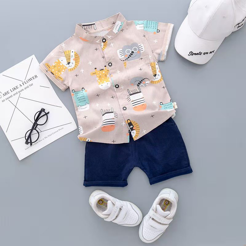 Setelan Kemeja anak Laki laki / Set Kemeja Celana anak cowok Trendy Unik Katun Import 9 bln-3 thn-4