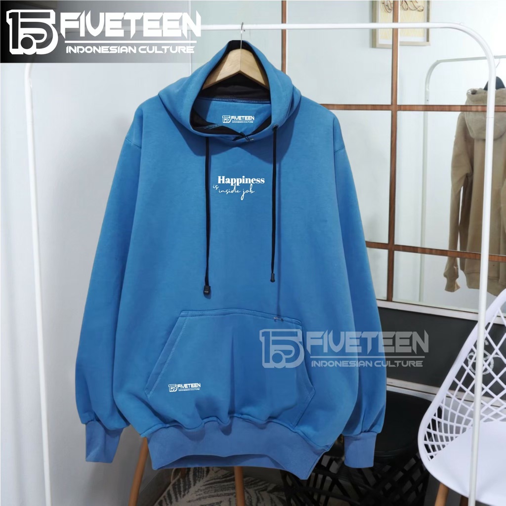 jaket distro original brand 15fifteen15 warna biru muda sablon happines is inside job suwiter pria distro original terbaru sweater bahan fleece tebal berkantong zipper hoodie premium tebal switer oblong oversize jumbo hoodie terbaru pria dan wanita 2022