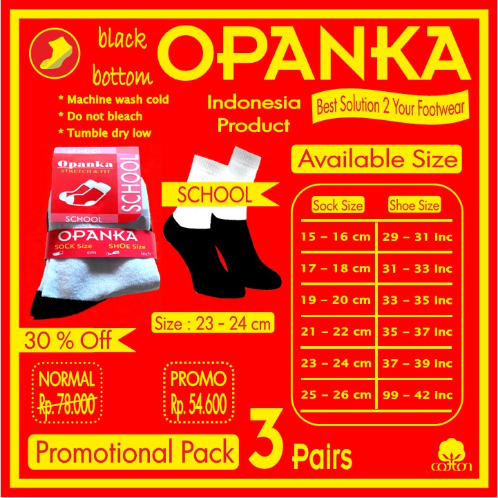 

Opanka School Sock " Black Bottom " 23 - 24 Cm (Promo 3 Pairs / pack)