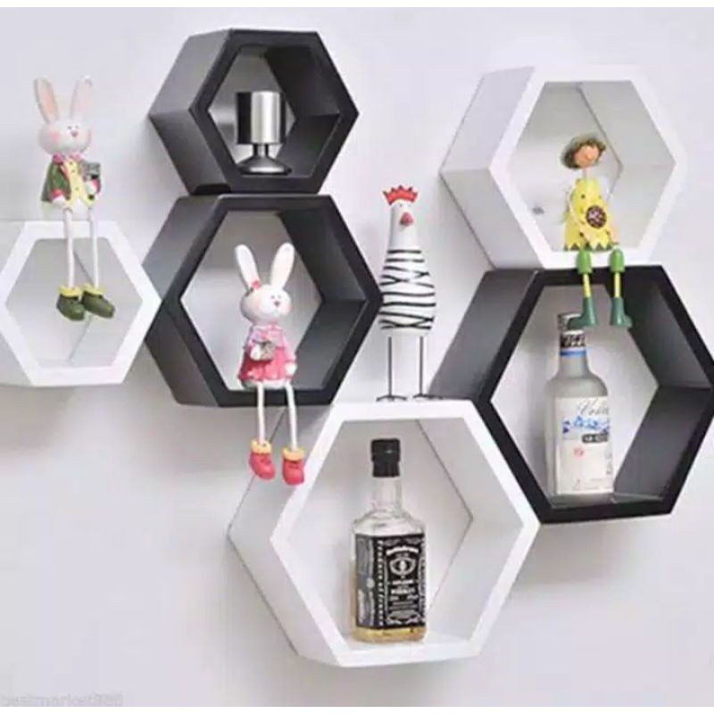 (isi 3) Rak hexagonal segi enam || Rak dinding segi enam || Rak dinding kayu