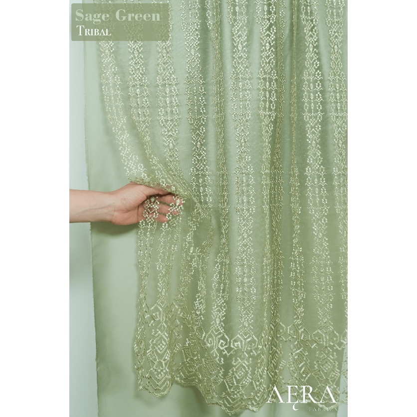 0,5 meter Kain Tile Etnik/ Tile Sapto/ Bahan Brokat Kebaya SAGEGREEN