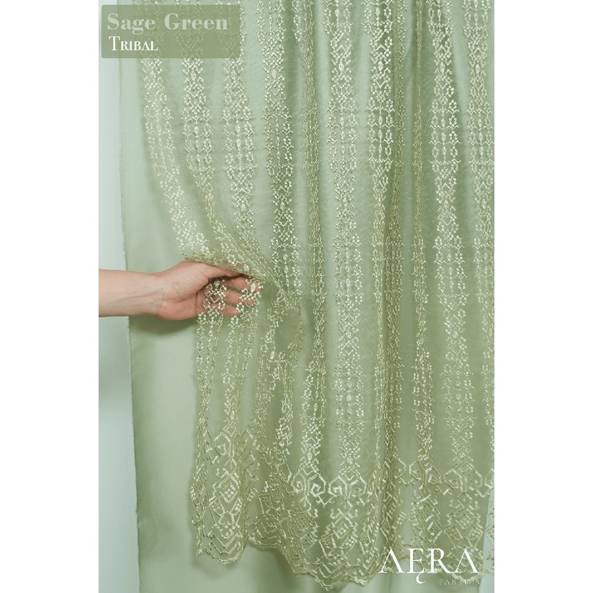 1/2 meter Kain Brokat Tile Prancis SAGE GREEN Bahan Kebaya Motif Akar Bunga Floral / Motif Sapto