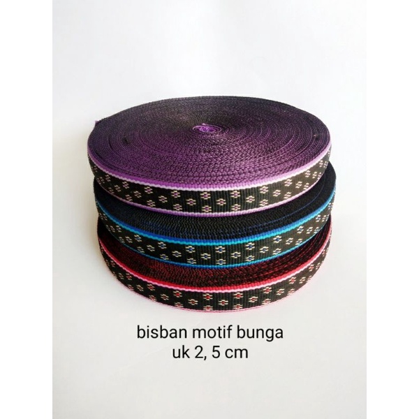 bisban webbing motif bunga uk 2 cm terbaru tebal 1 roll