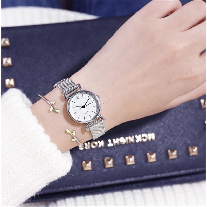 FYGALERYSURABAYA J166 Jam Tangan Wanita Analog Rantai Tali Glossy Silver  Woman Fashion