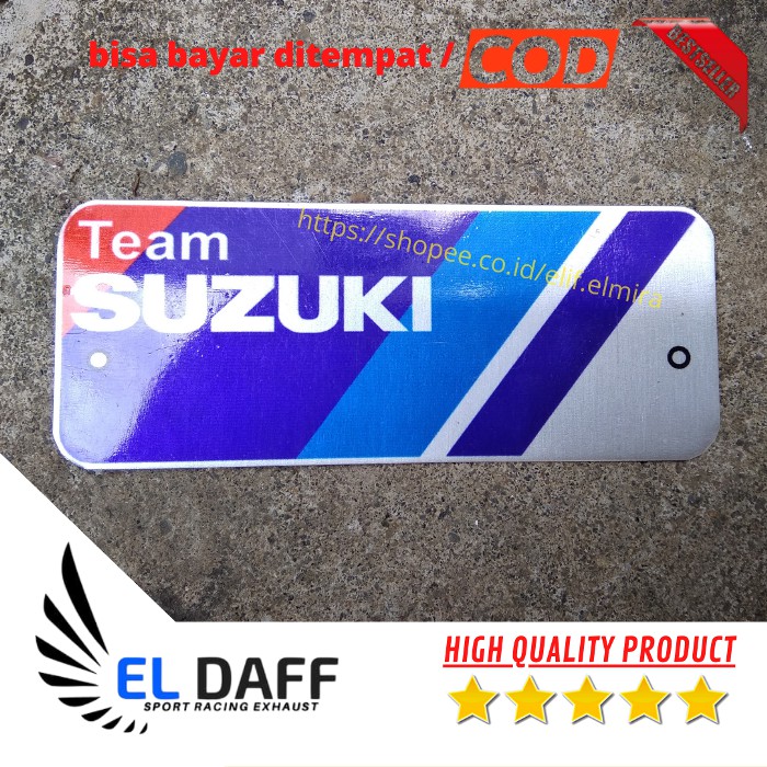 Emblem knalpot merk Team Suzuki bahan plat almunium mengkilap bukan stiker