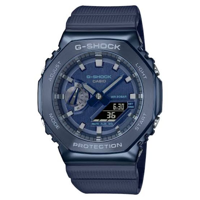 Jam Tangan Pria Merk G-Shock Type GM-2100 Black Blue Original Bm Free Box Set