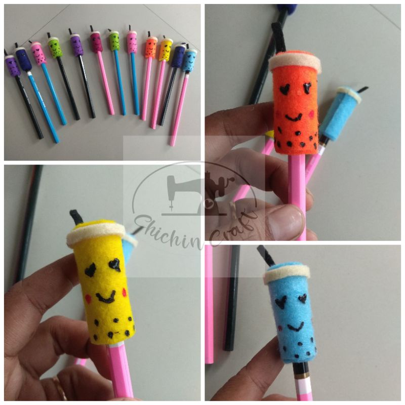 

kerajinan tangan hiasan pensil / pensil dihias kain flanel / hiasan pensil lucu