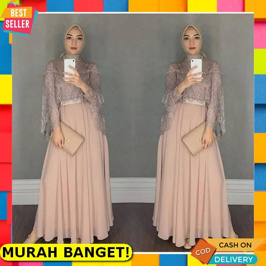 Baju Gamis Dress Full Brukat Brokat Tile Pesta Umroh Naik Haji Nikahan Kondangan Seragaman Bridesmai