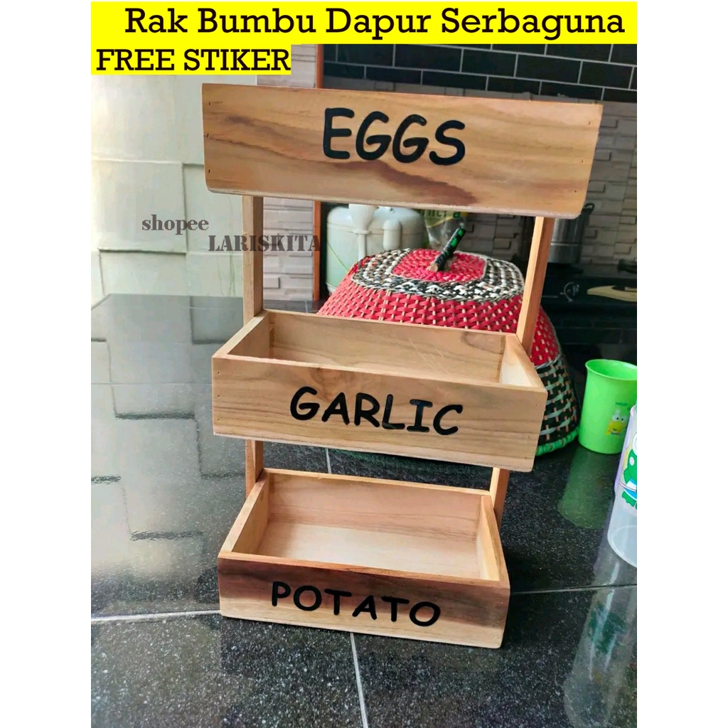 Rak Bawang Susun Kayu Kekinian | Rak Bumbu Dapur Serbaguna Minimalis kwalitas premium