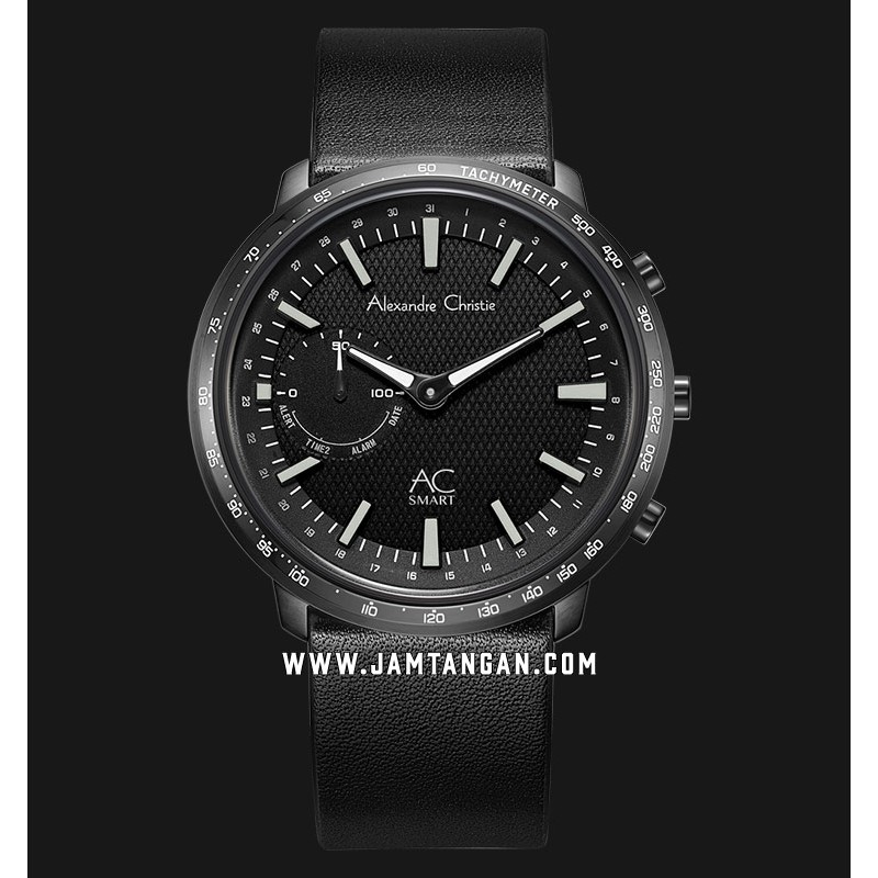 Alexandre Christie AC S001 MF LIPBA Hybrid Smartwatch Men Black Dial Black Leather Strap