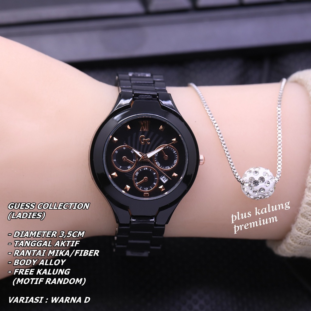 JAM TANGAN WANITA GC RANTAI MIKA BODY BULAT TANGGAL AKTIF FREE KALUNG