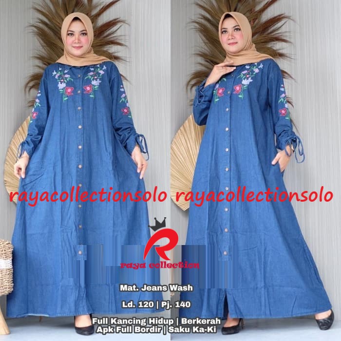 KEIKO MAXY | GAMIS MAWAR JEANS | DRAGE MAXY / GAMIS JUMBO JEANS BORDIR