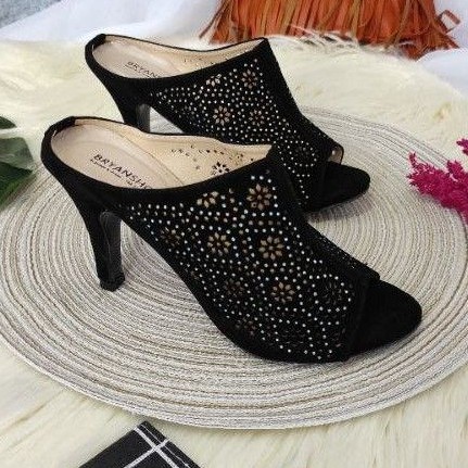 Bryan Syalira Heels Glittar Lasercut Press Permata Pesta Sepatu Hak Peep Toes Tinggi 9cm Glamour