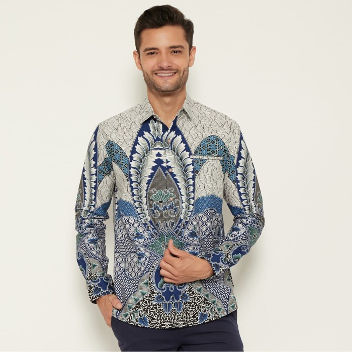 Baru❤❤Batik/formal/baju rapat/kantor/guru/ M231 Kemeja Pria Batik Warna Biru 1722