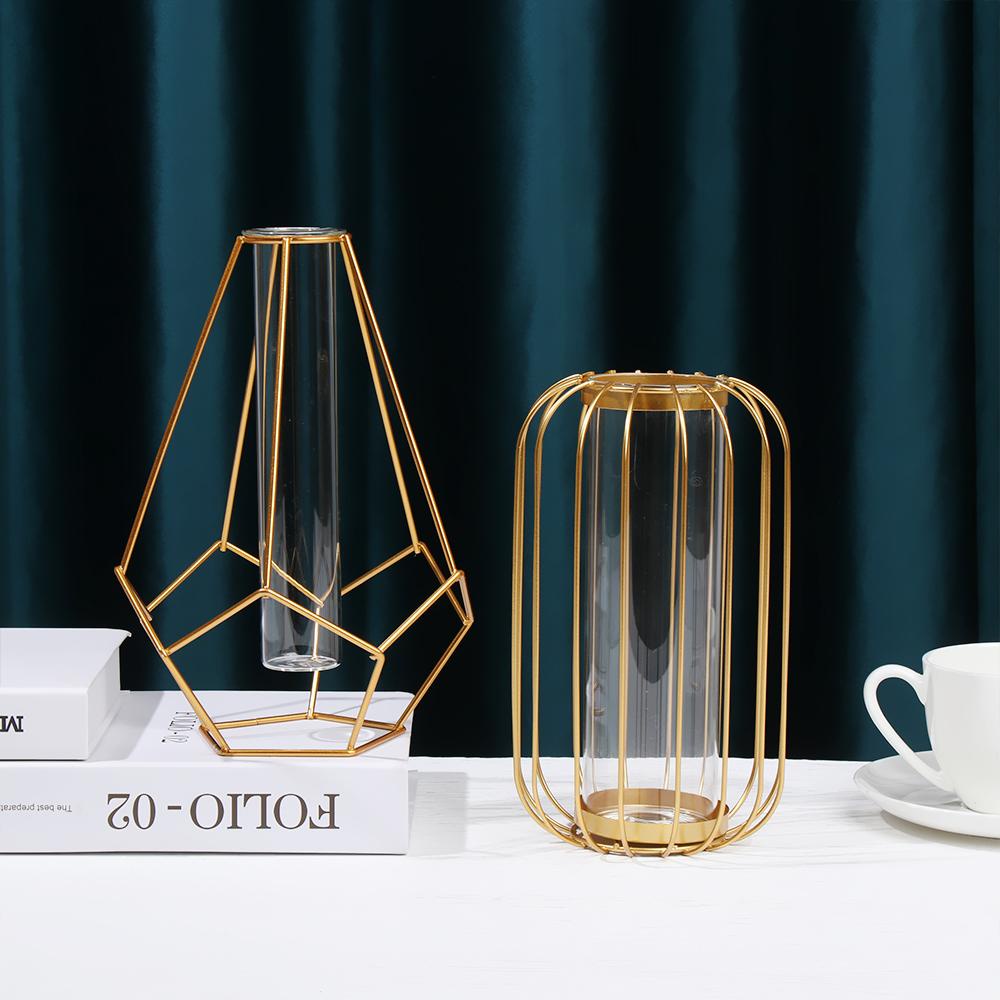 Solighter Vas Seni Besi Nordic Styles Ornamen Desktop Dekorasi Rumah Tabung Reaksi Kaca