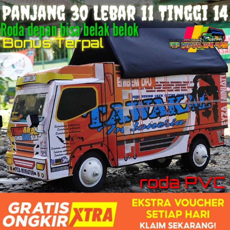 miniatur truck oleng/ murah/ kayu/ triplek/ kardus/ PVC/ mainan anak-anak mobil/ lampu/ terpal