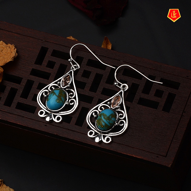 [Ready Stock]Vintage Punk Silver Turquoise Earrings