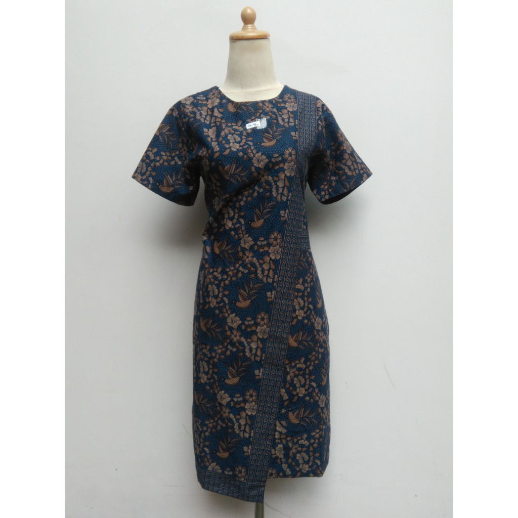 Batik Printing Dress Wanita Model Biru