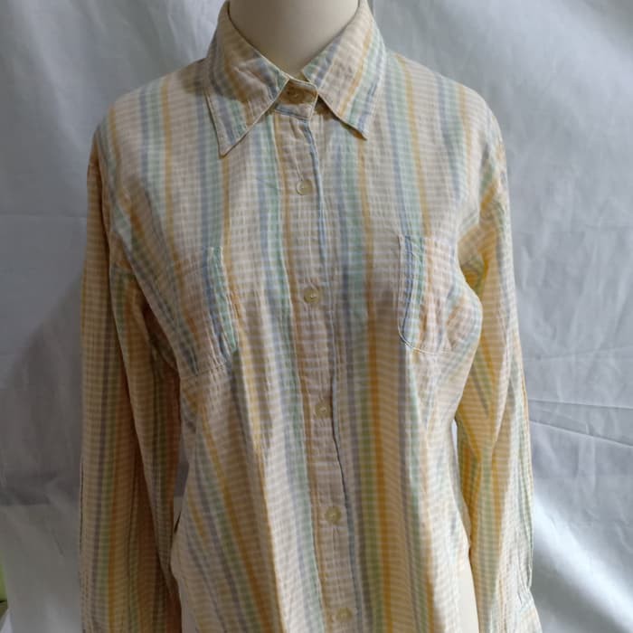 KEMEJA WANITA KOTAK KUNING CASUAL FMN - Kuning M