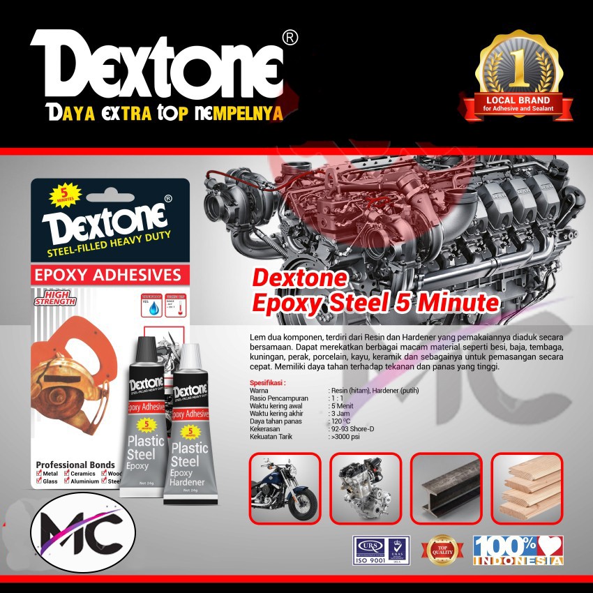 Lem Besi Dextone Epoxy Plastik Steel  Epoxy 5 Menit Besi Baja Tembaga Stainless Steel Alumunium Plastik Kayu Keramik Super Kuat