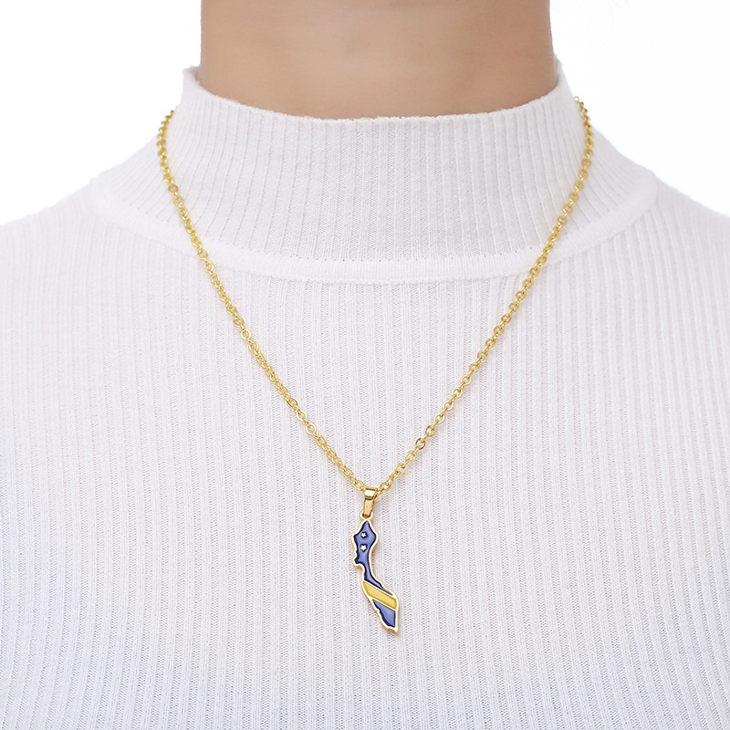 Kalung Liontin Bahan Stainless Steel Desain Peta Negara Nasional Untuk Wanita