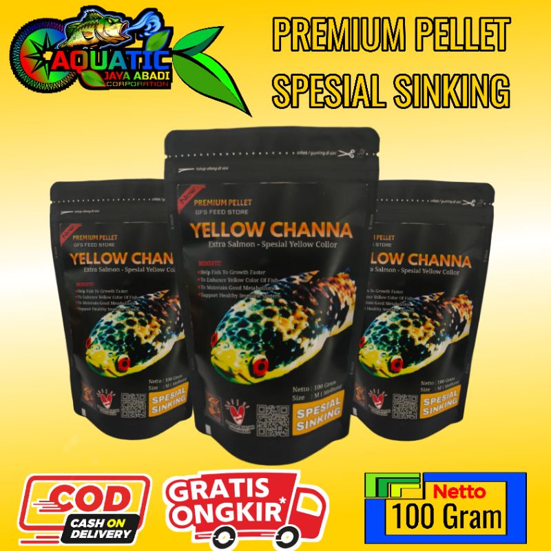 Pelet Premium Sinking Yellow Channa 100 Gram